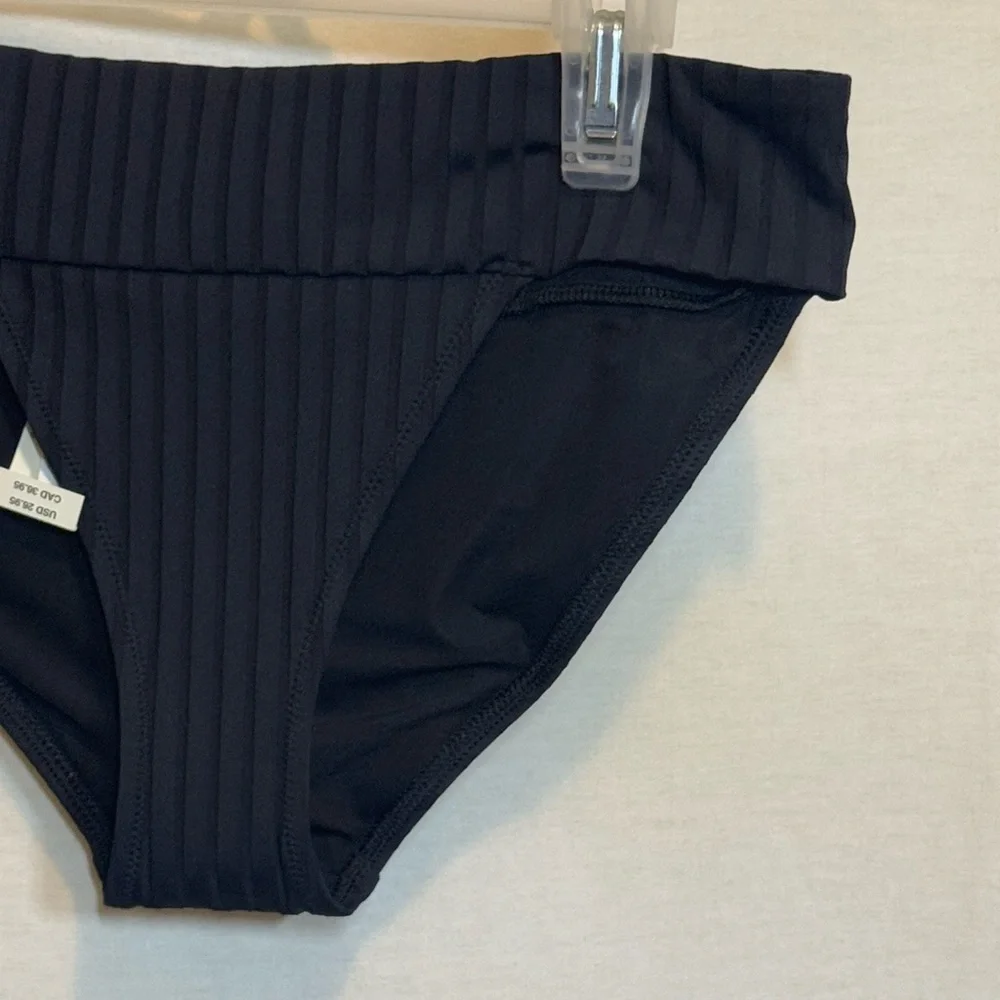 AA-571 Aerie NWT Black Ribbed‎ Lined Summer Swim Bikini Bottoms Size S
